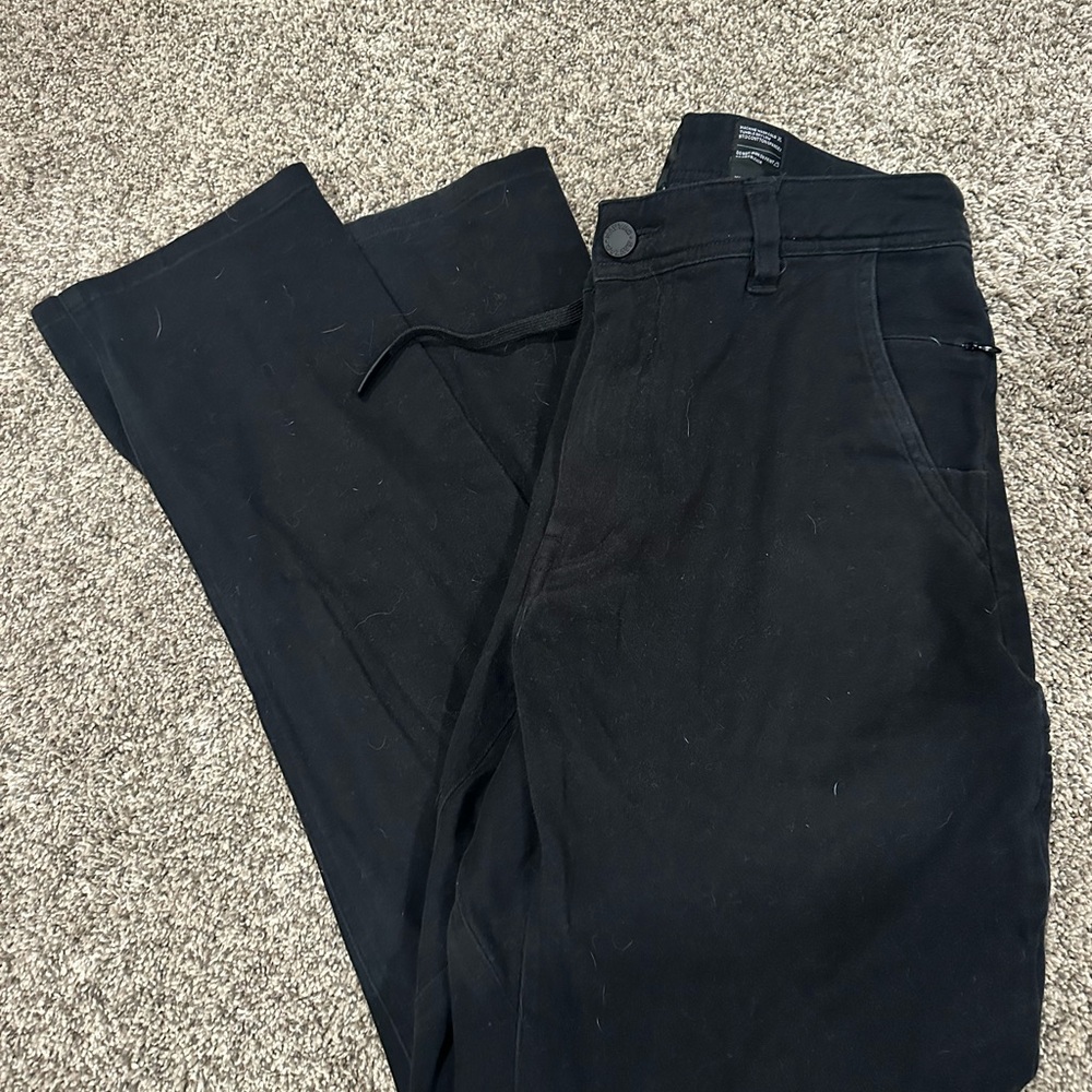 Men's Black Pull-On Jogger Pants with Button Waist and Drawstring Detail
